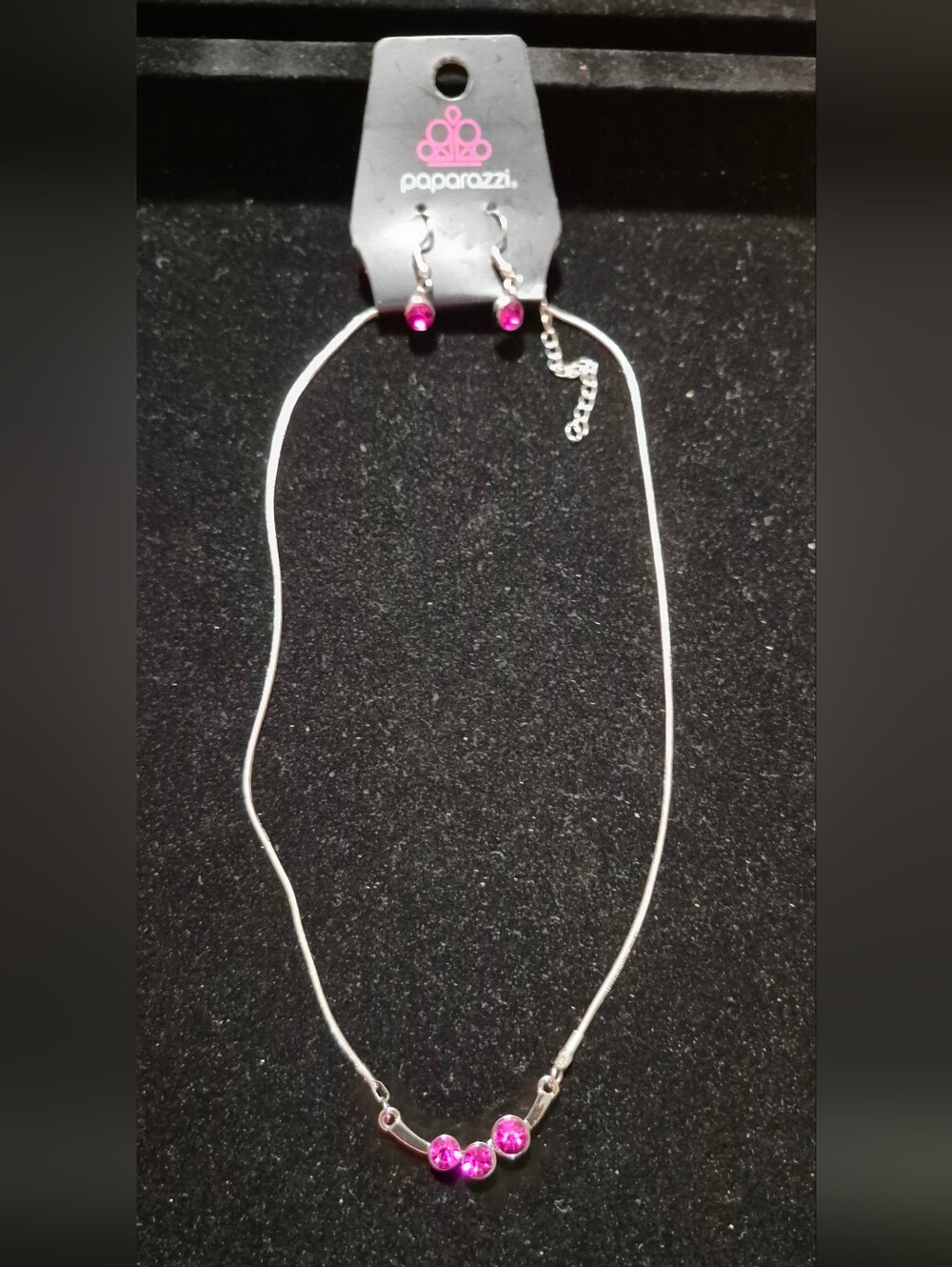 paparazzi Silver-Tone Necklace with Bright Pink Crystals